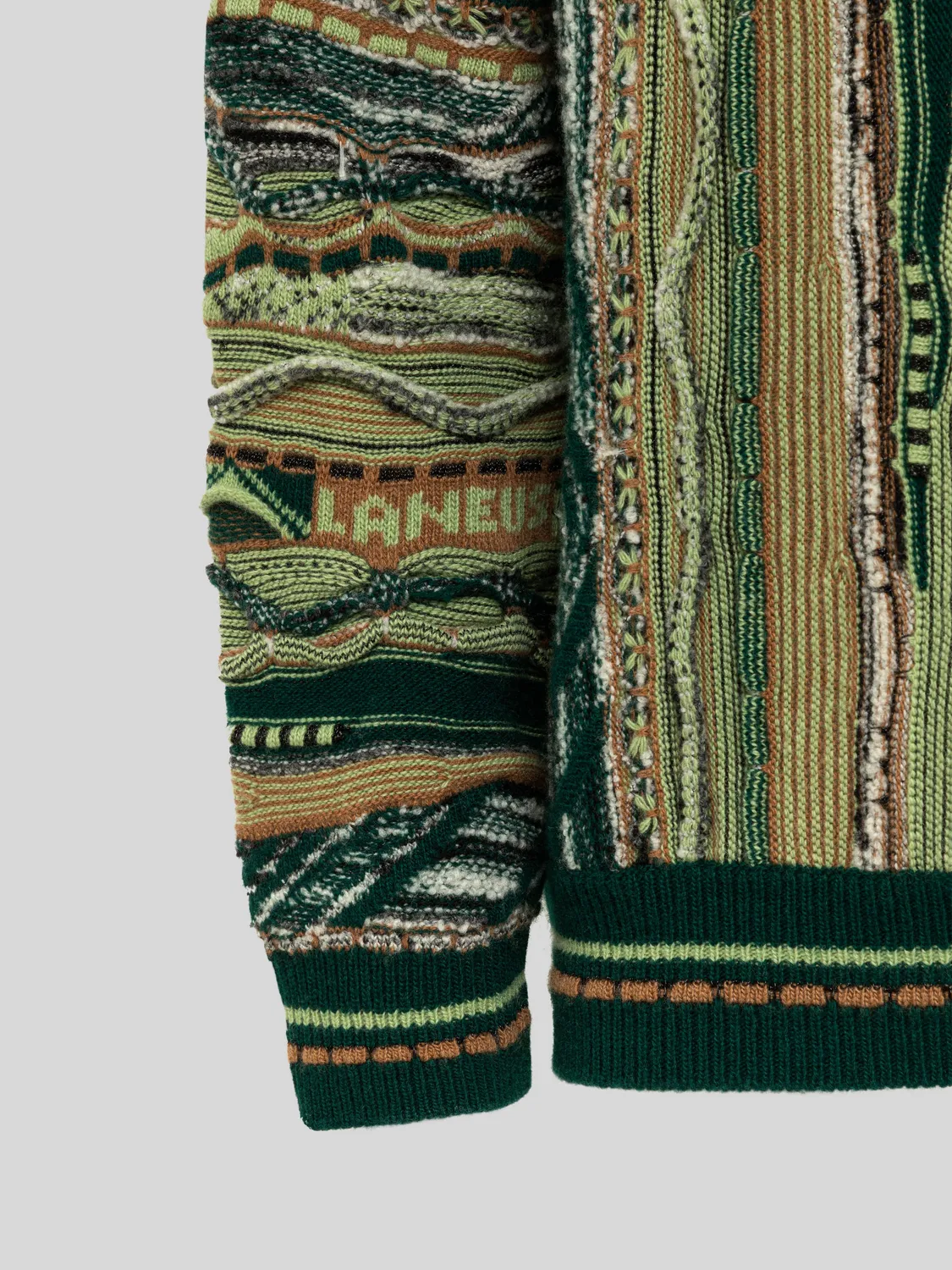 Laneus Jacquard Boxy strik grøn uldblanding