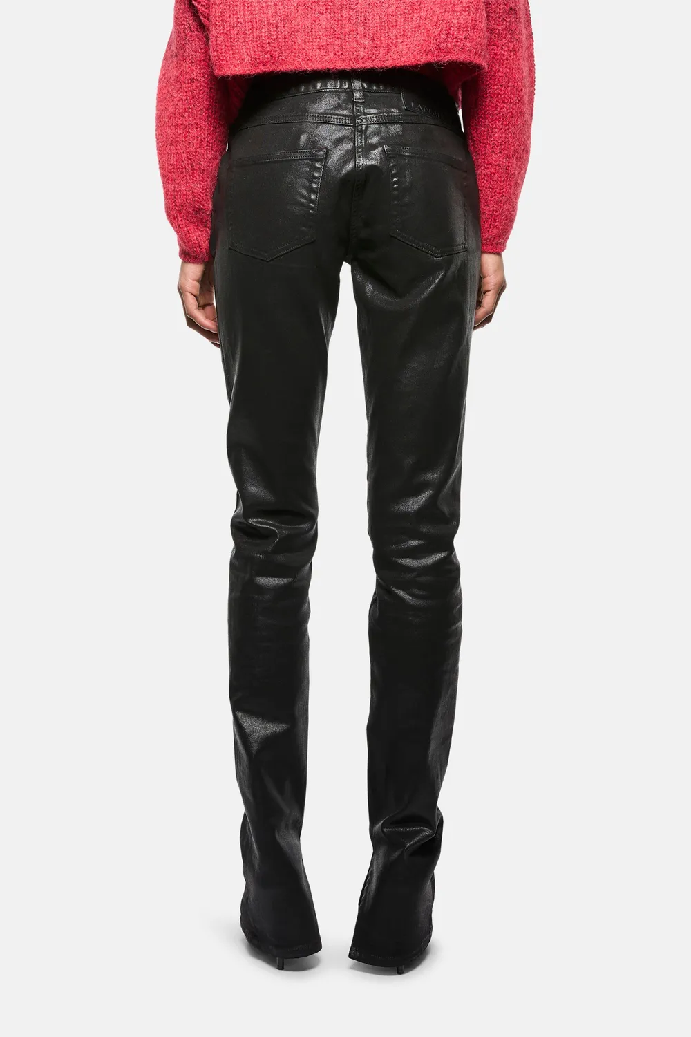 Laneus Coated jeans læderlook sort slim