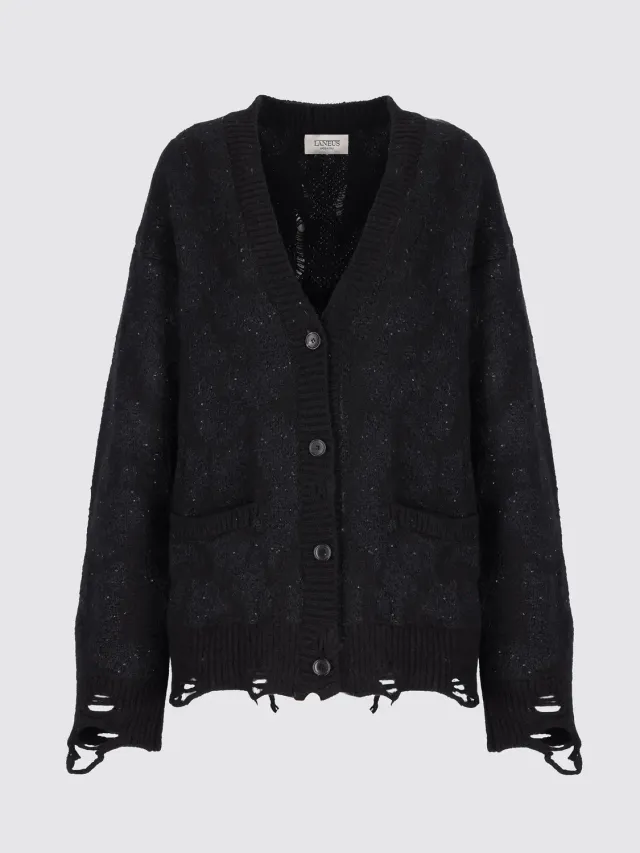 Laneus Leopard jacquard cardigan sort mohair