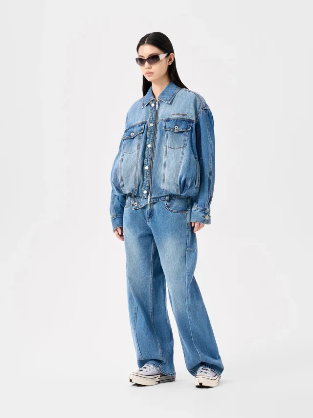 Feng Chen Wang Deconstructed denimjakke blå