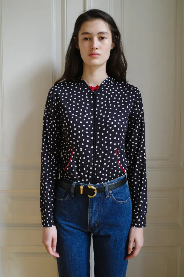 Caro Editions Jersey Hoodie hættetrøje Black Dots tætsiddende