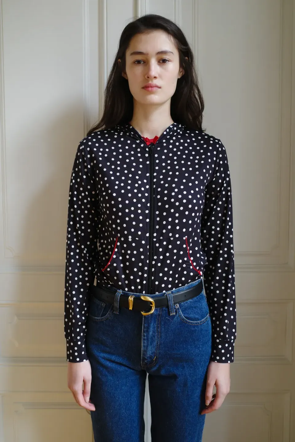 Caro Editions Jersey Hoodie hættetrøje Black Dots tætsiddende