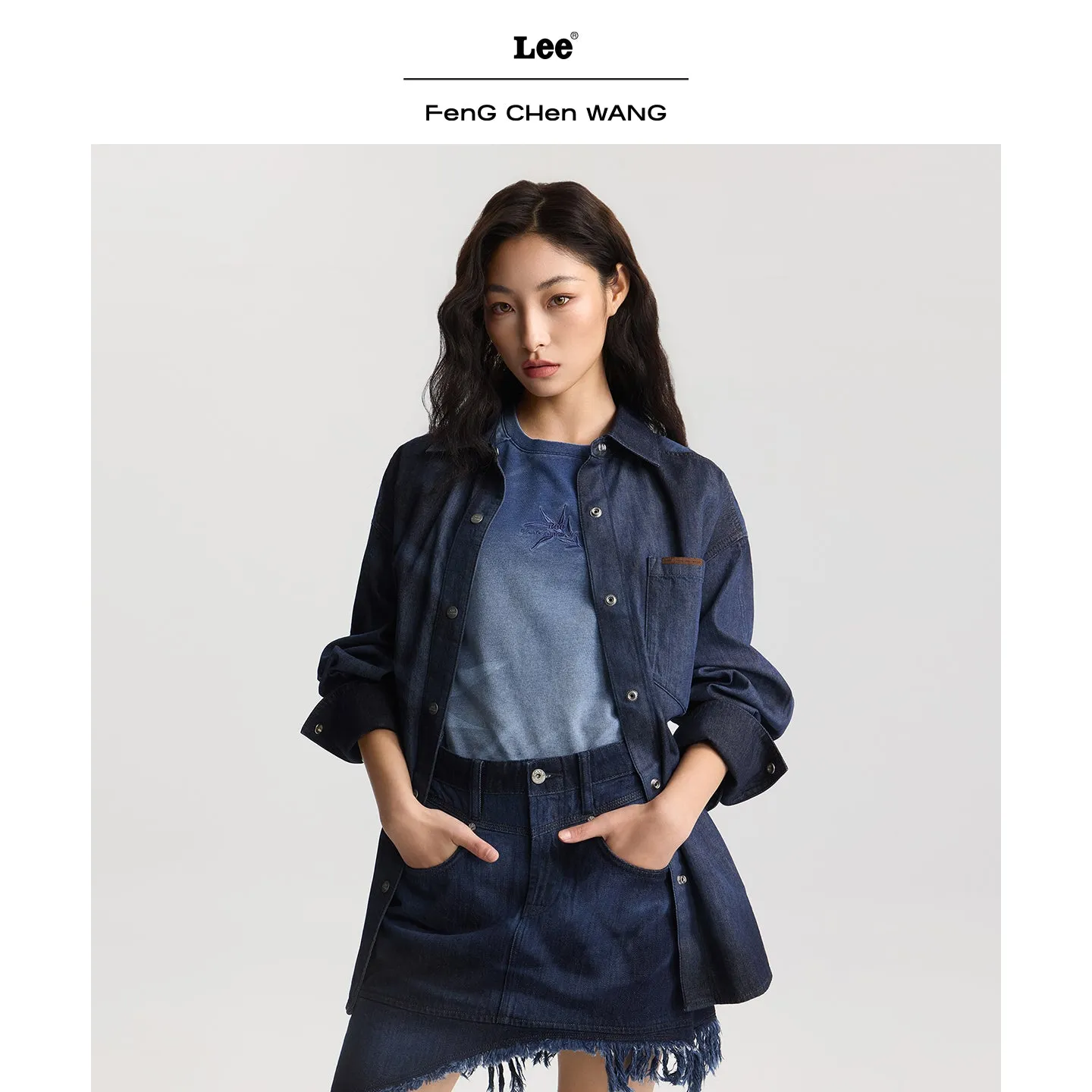 Lee x Feng Chen Wang denimskjorte mørk oversize