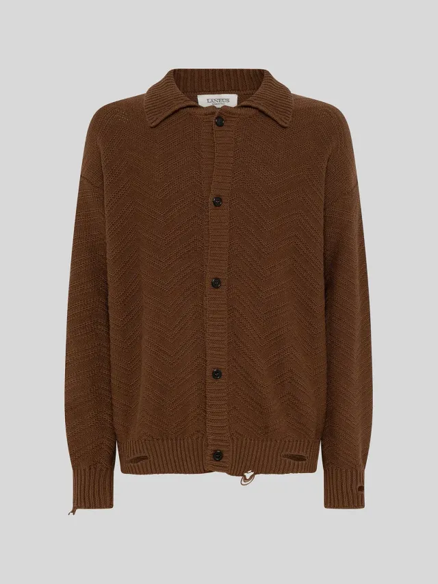 Laneus Knitted Polo Shirt poloskjorte chocolate bomuld