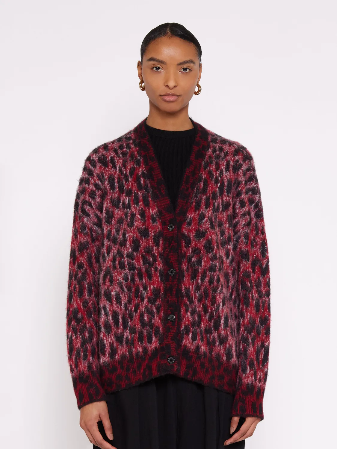 Laneus Brushed Spotted Knit Oversized Cardigan rød alpakamix