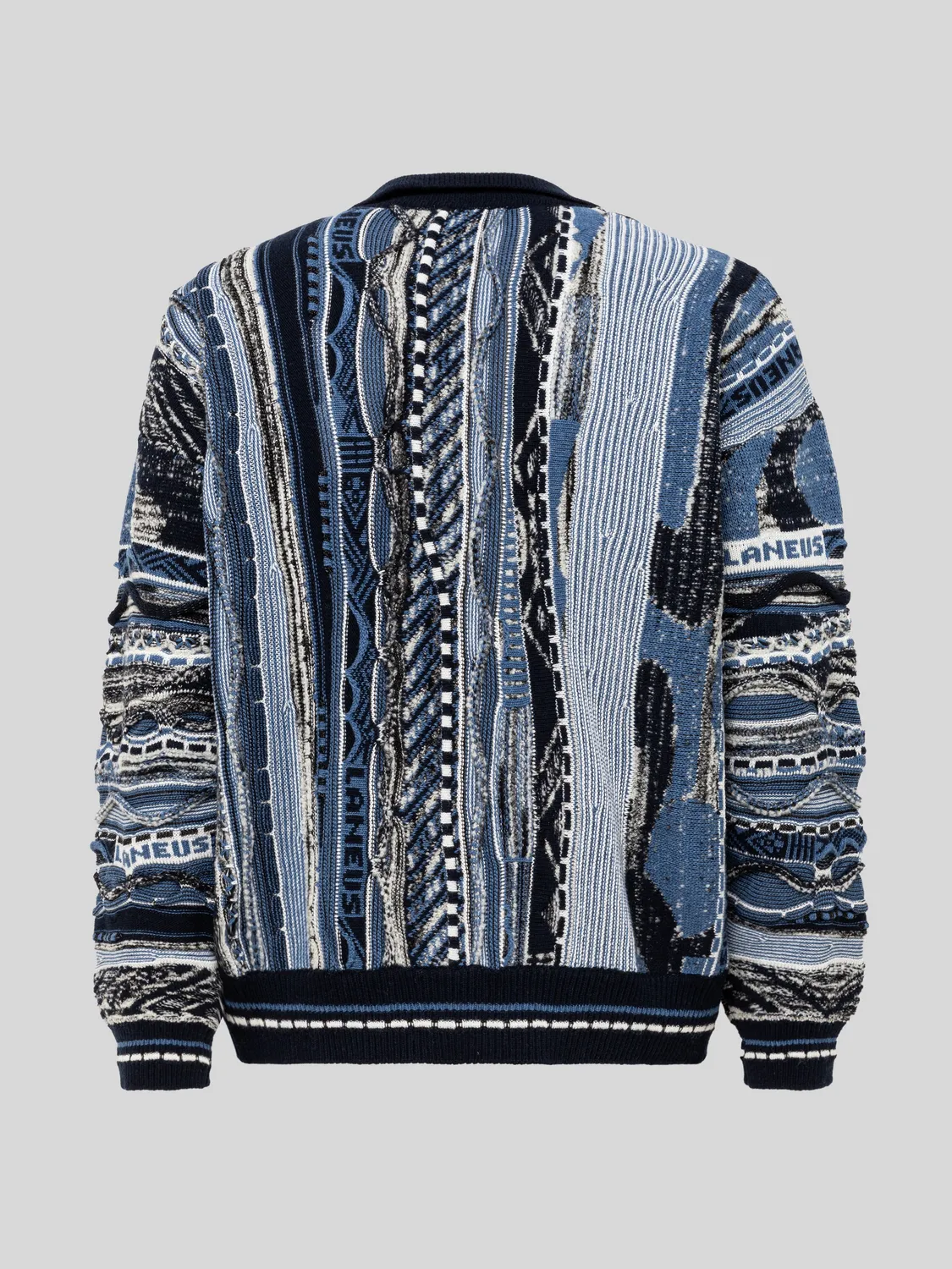 Laneus boxy cardigan jacquard merino blå