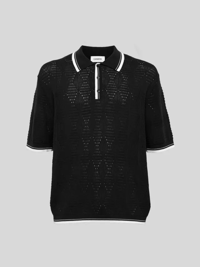 Laneus Openwork Knit polo sort hullet bomuld
