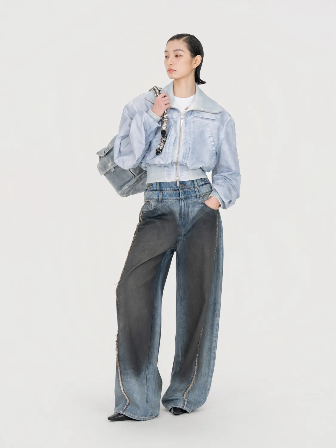 Feng Chen Wang Double Waist Gradient Indigo jeans blå fade