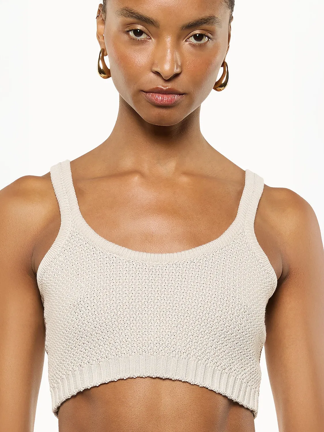 Laneus Knitted Top croptop creme ren bomuld