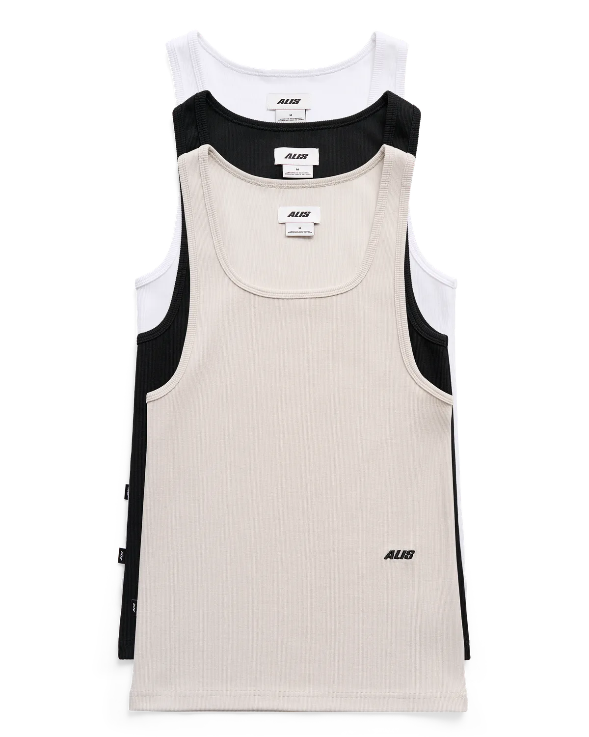 Alis Josh tanktop 3-pak Hvid Sort Sand ribbet