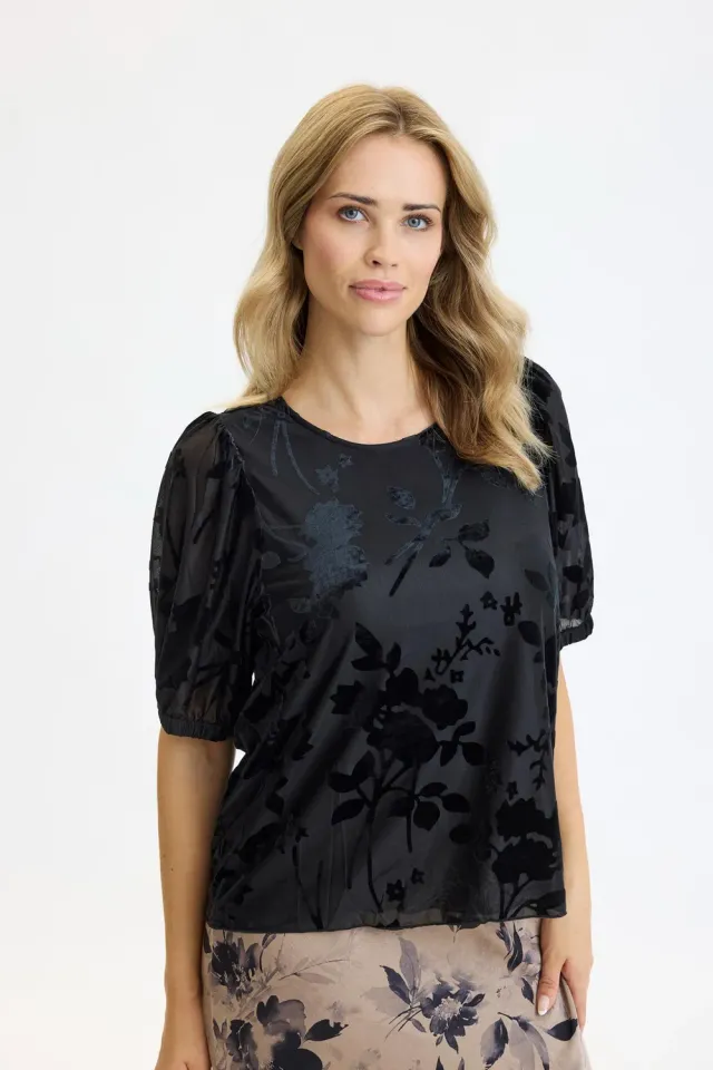 IN FRONT Natalie meshbluse med korte ærmer
