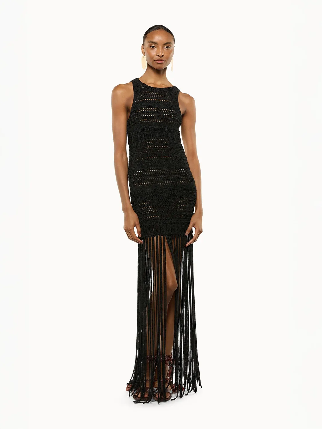 Laneus Fringed Dress kjole sort viskose frynser