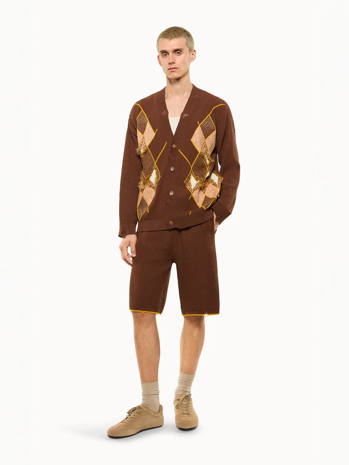 Laneus Argyle cardigan chocolate ternet bomuld