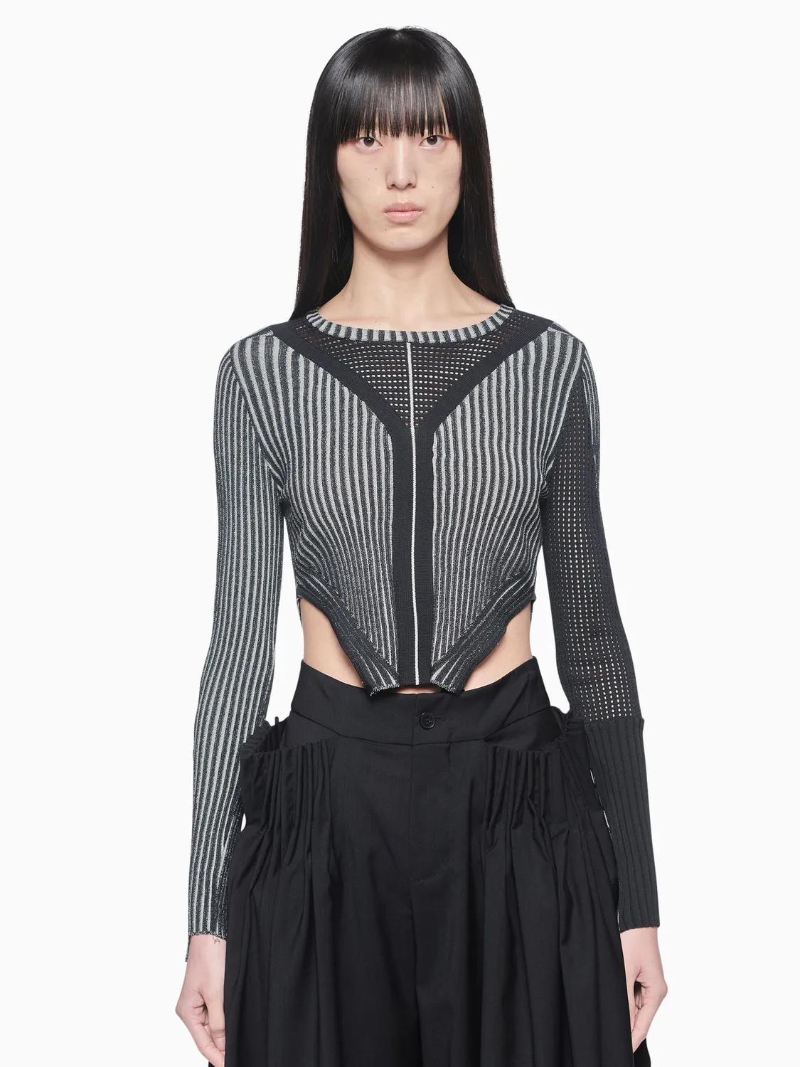 Feng Chen Wang V Shaped Knit top sort stræk-bomuld