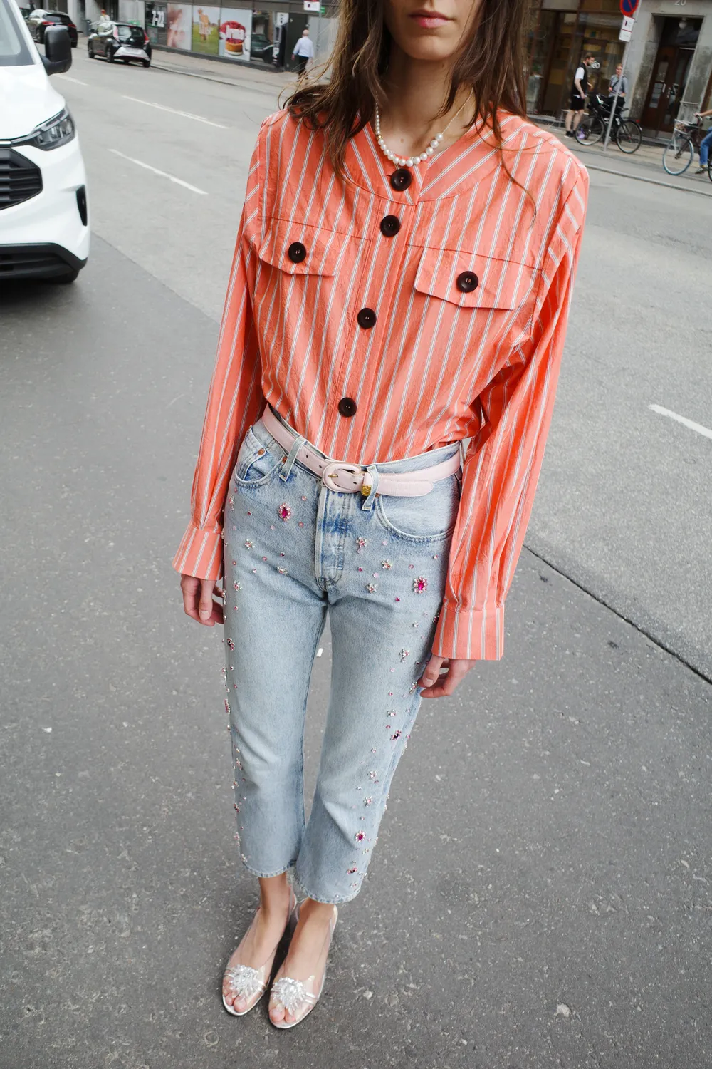 Caro Editions Maja skjorte orange stribet bomuld
