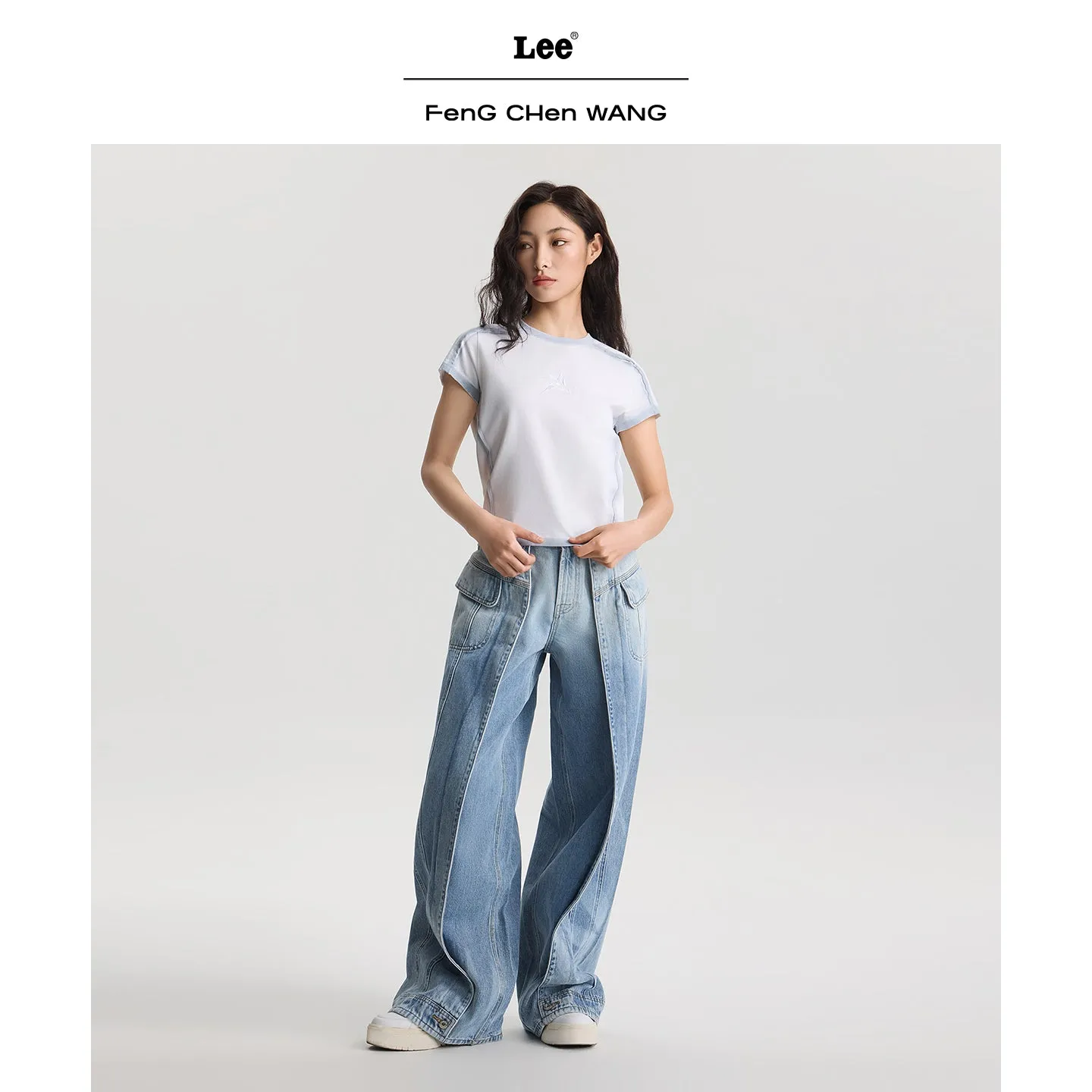 Lee x Feng Chen Wang S/S cropped t-shirt hvid spray dame