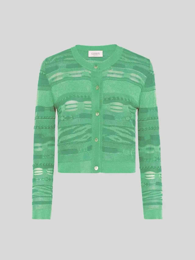 Laneus jacquard cardigan grøn viskose smal
