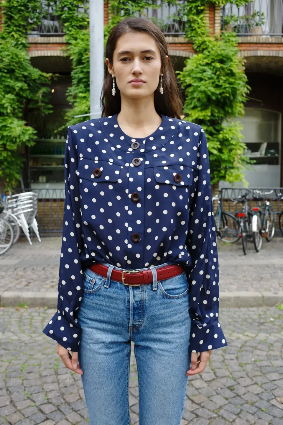 Caro Editions Maja skjorte Navy Dots silke