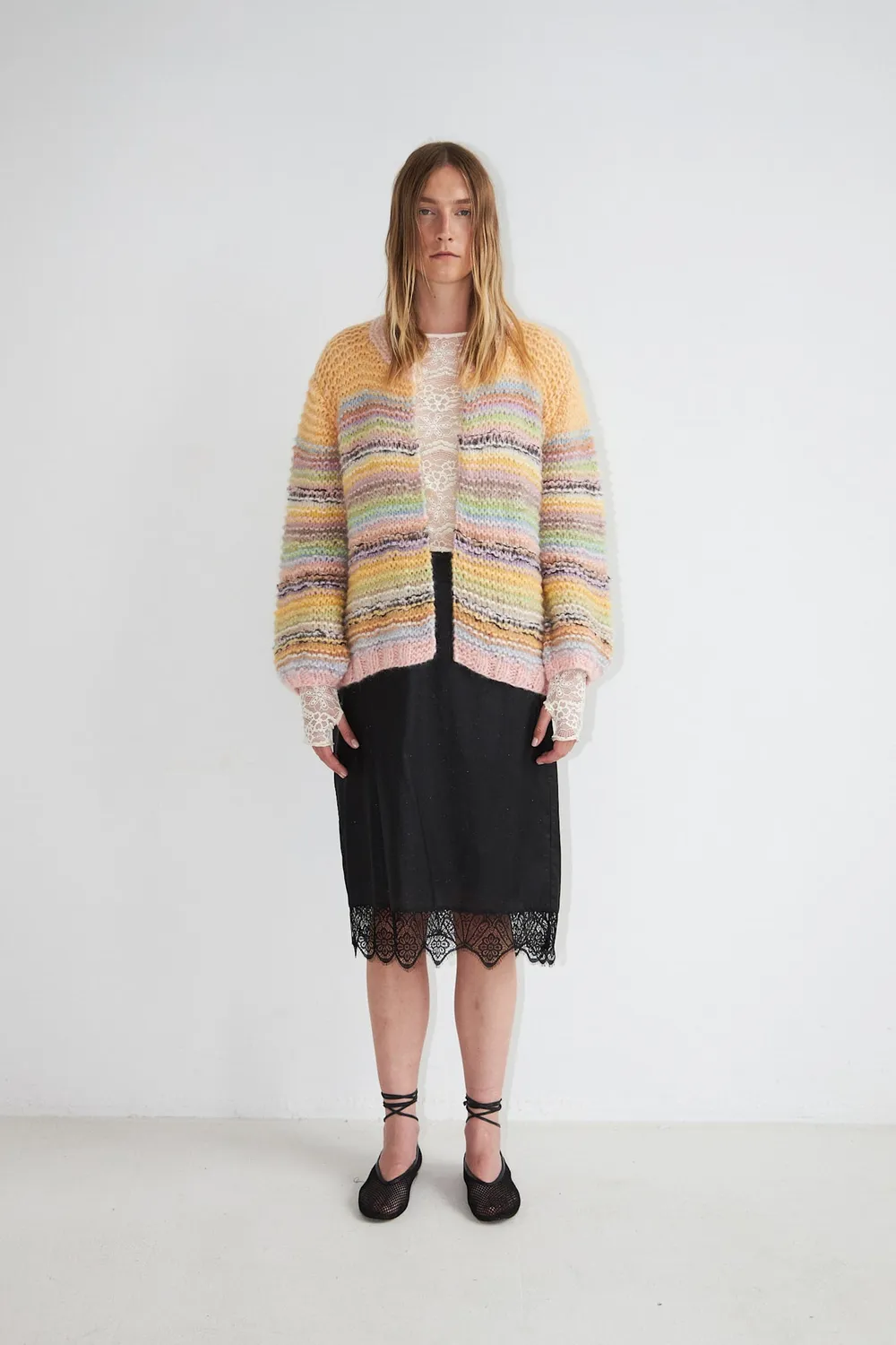DAWNXDARE Gabi cardigan 970 Pastel Multi stribet mohair