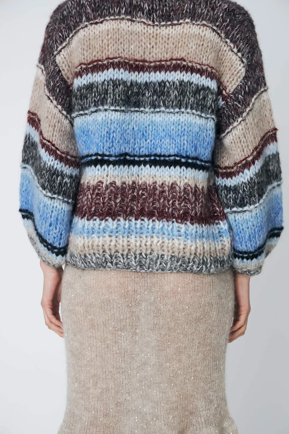 DAWNXDARE Eden strikcardigan midnight raisin stribet