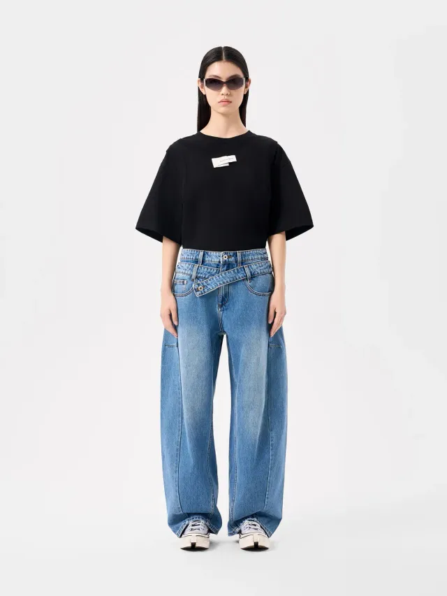 Feng Chen Wang Deconstructed Colorblock jeans blå