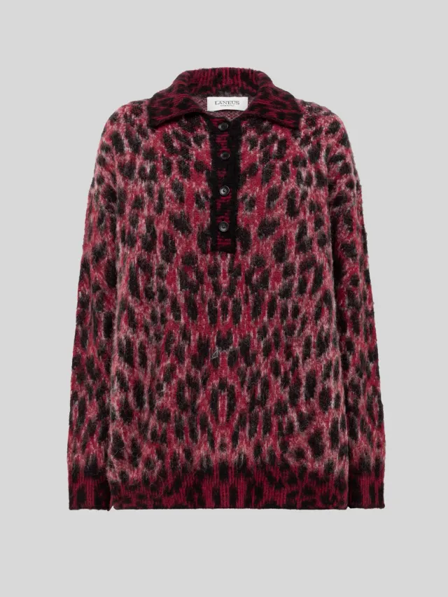 Laneus Oversize Brushed Spot Knit polo rød alpaka