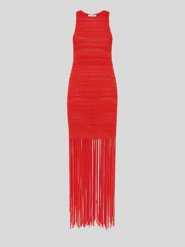 Laneus Fringed Dress kjole rød med frynser