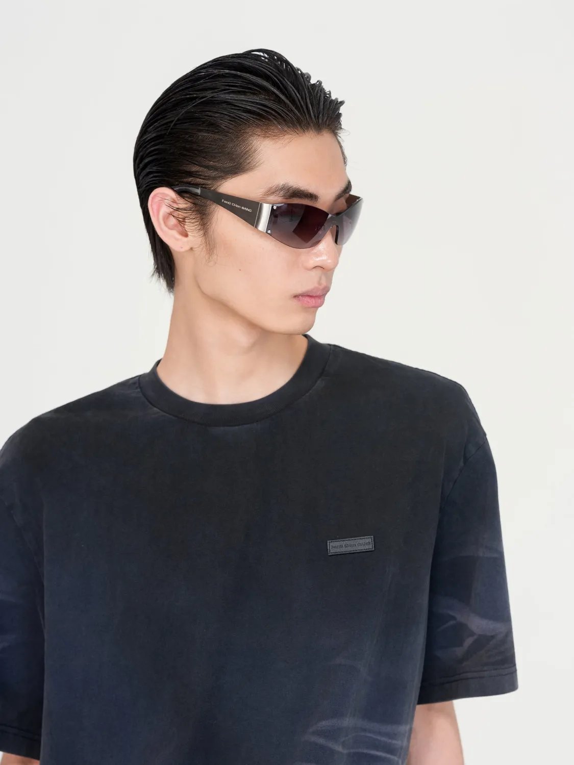Feng Chen Wang Washed Spray-Dyed T-shirt mørk navy bomuld
