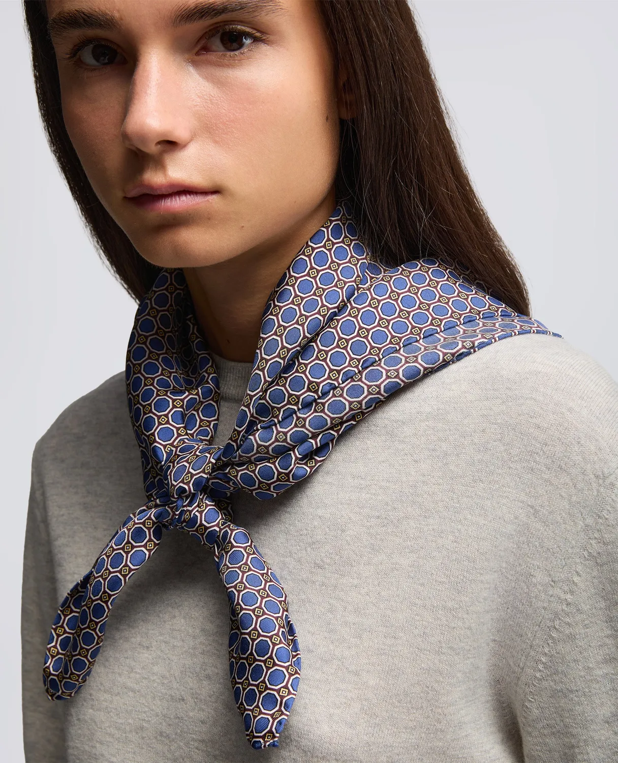Aspesi silke tørklæde brun/blå twill 66x66