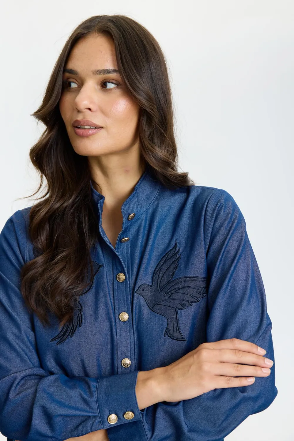 IN FRONT Libra skjorte denimlook med broderi