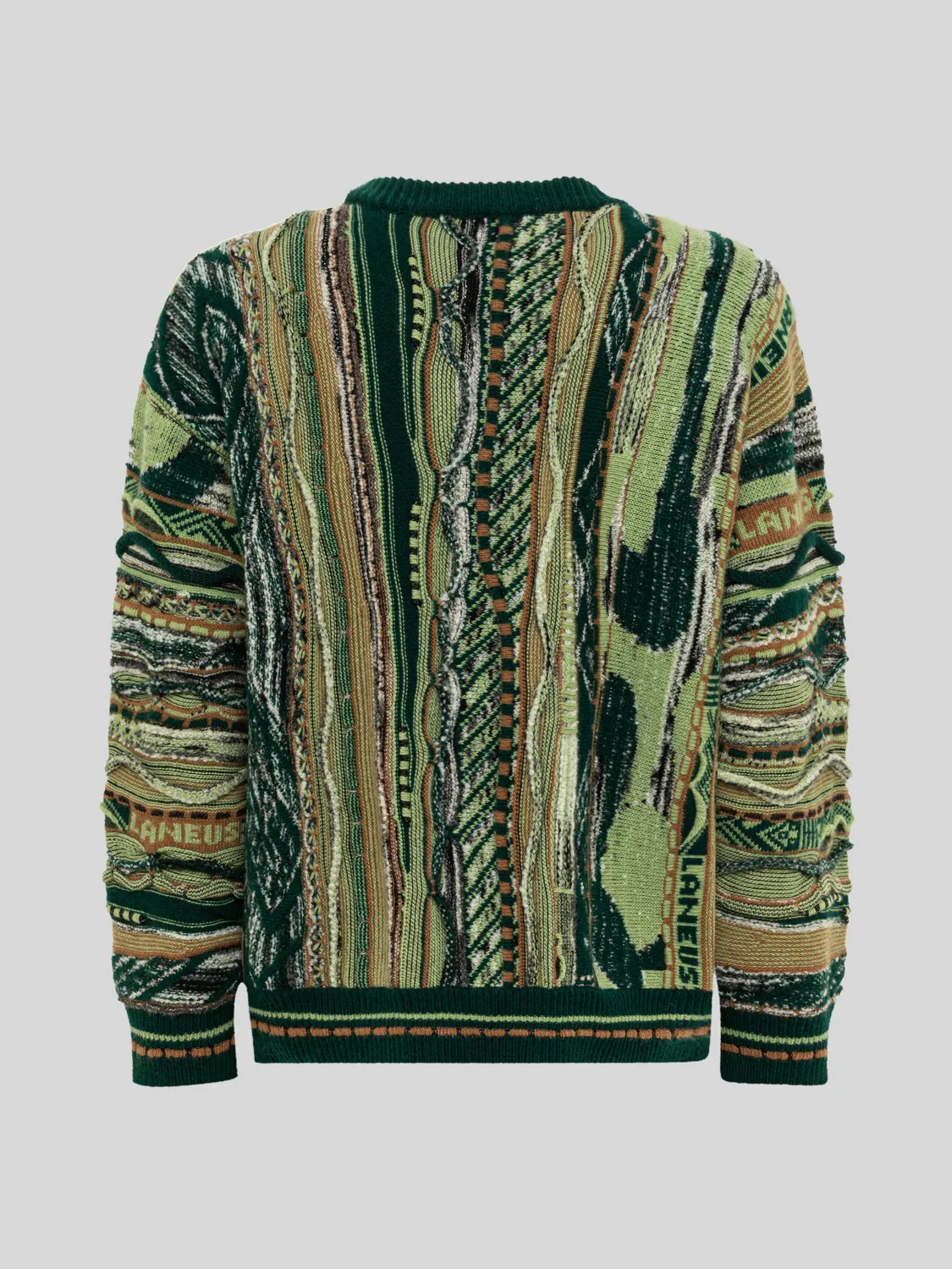 Laneus Jacquard Boxy strik grøn uldblanding