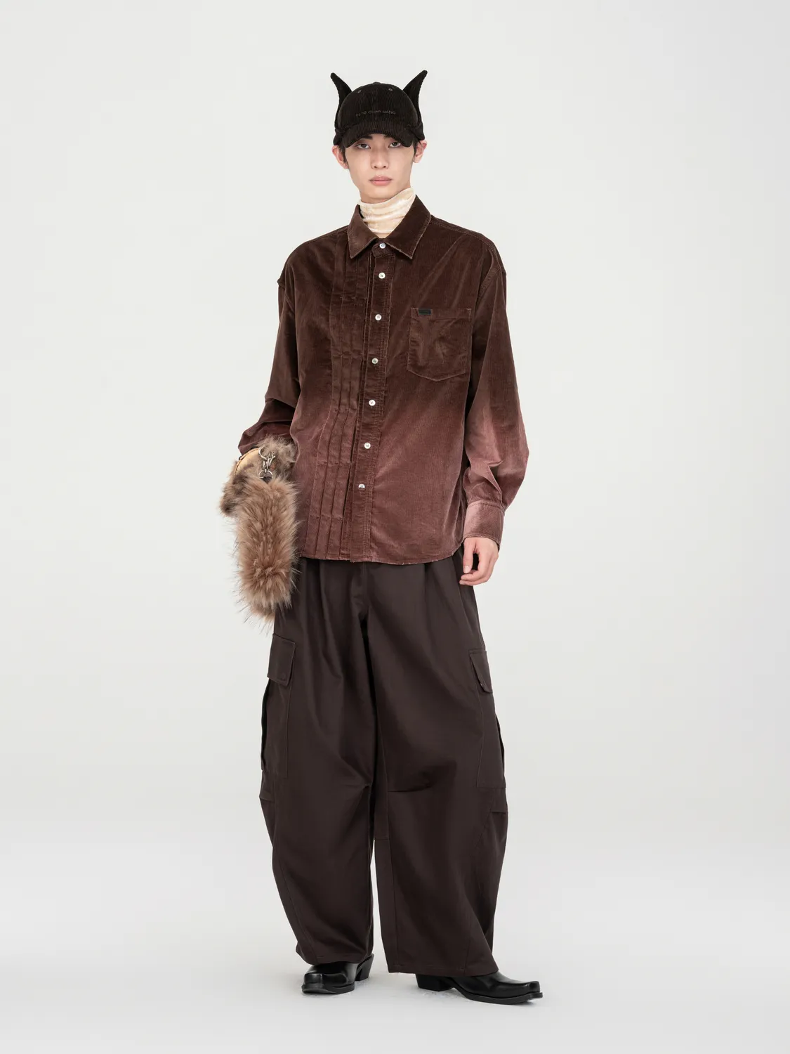 Feng Chen Wang Gradient-Washed Skjorte brun fløjl
