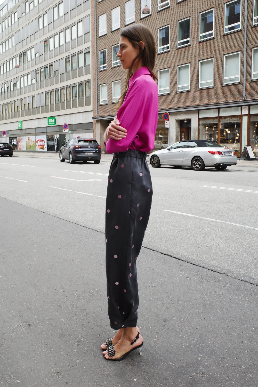 Caro Editions Coco Silk Embroidered Rosa Dots bukser rosa silke
