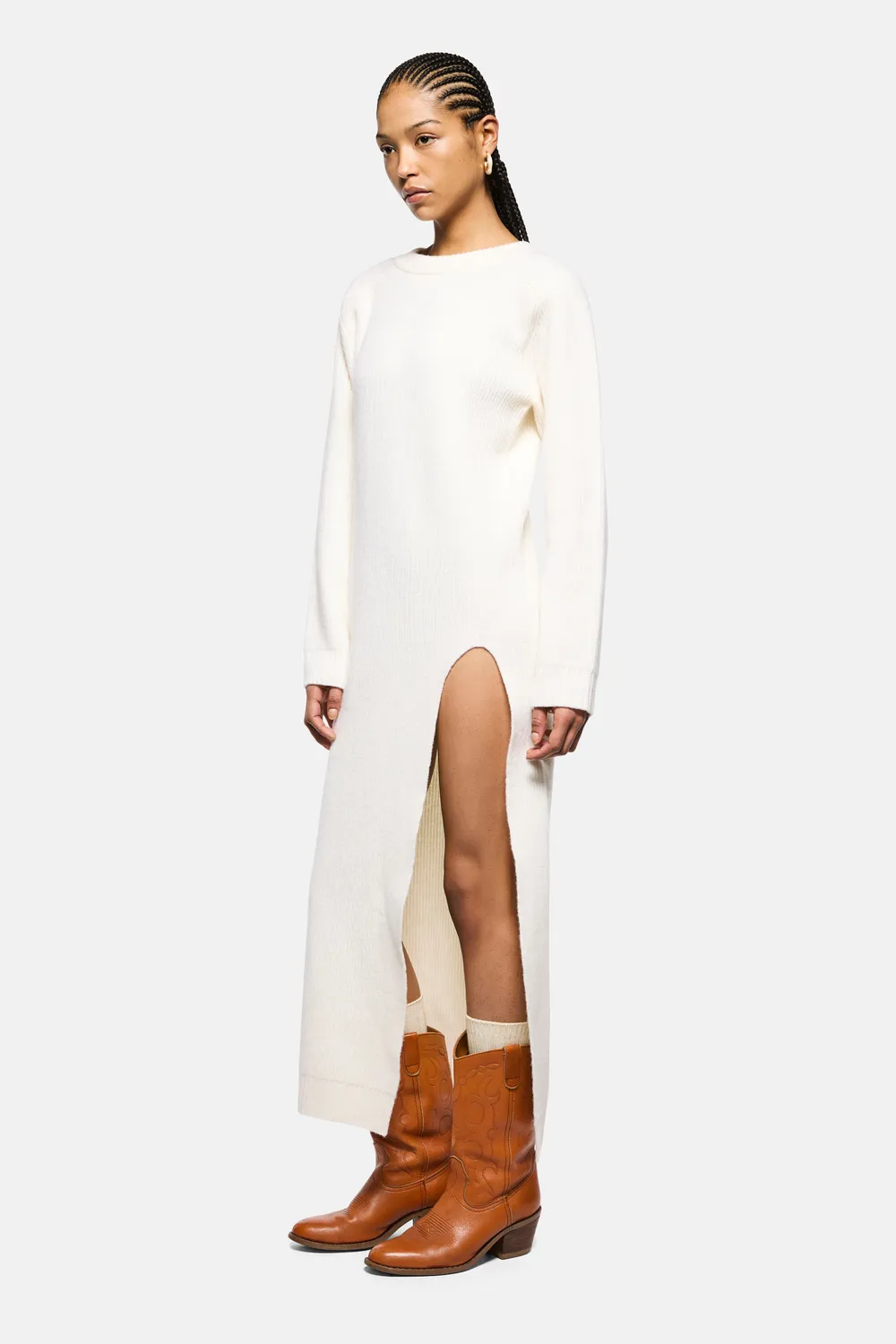 Laneus Knit Dress strikkjole off-white uld slids