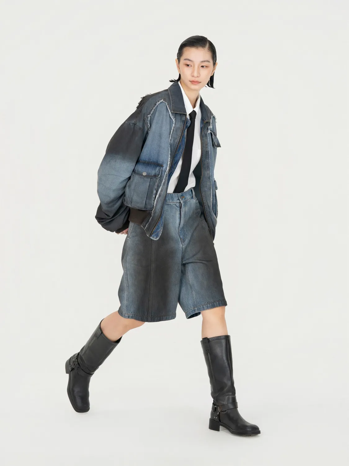 Feng Chen Wang Indigo Gradient denimjakke blå-sort
