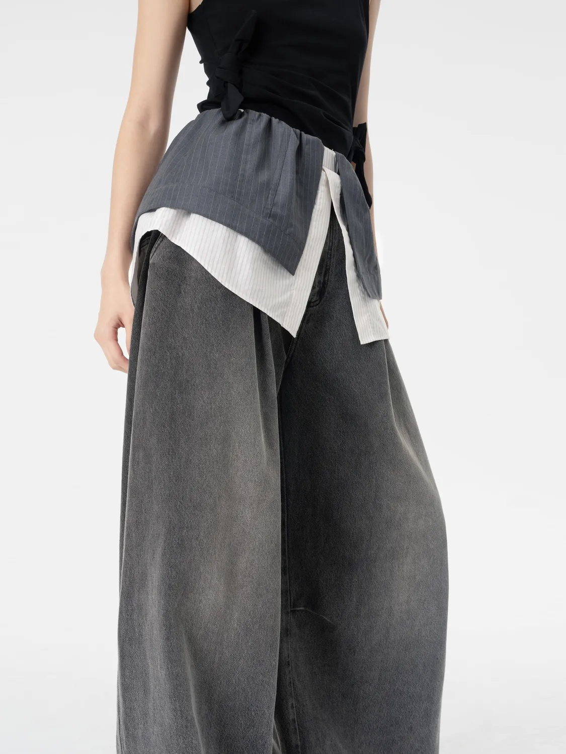 Feng Chen Wang 2-in-1 Deconstructed denimbukser grå