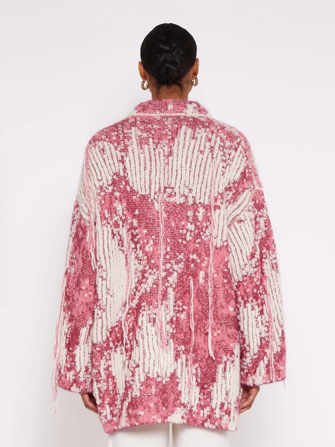 Laneus cardigan oversize rød – blomstret jacquard
