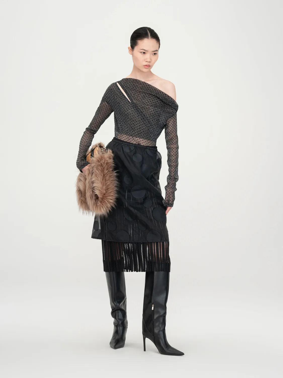 Feng Chen Wang Black Two-Piece midi nederdel sort mesh