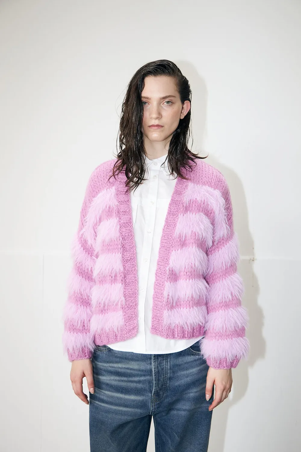 DAWNXDARE BABETTE 219 strikcardigan super pink mohair