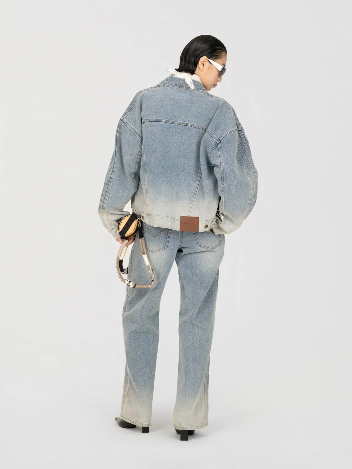 Feng Chen Wang Deconstructed denimjakke patchwork blå