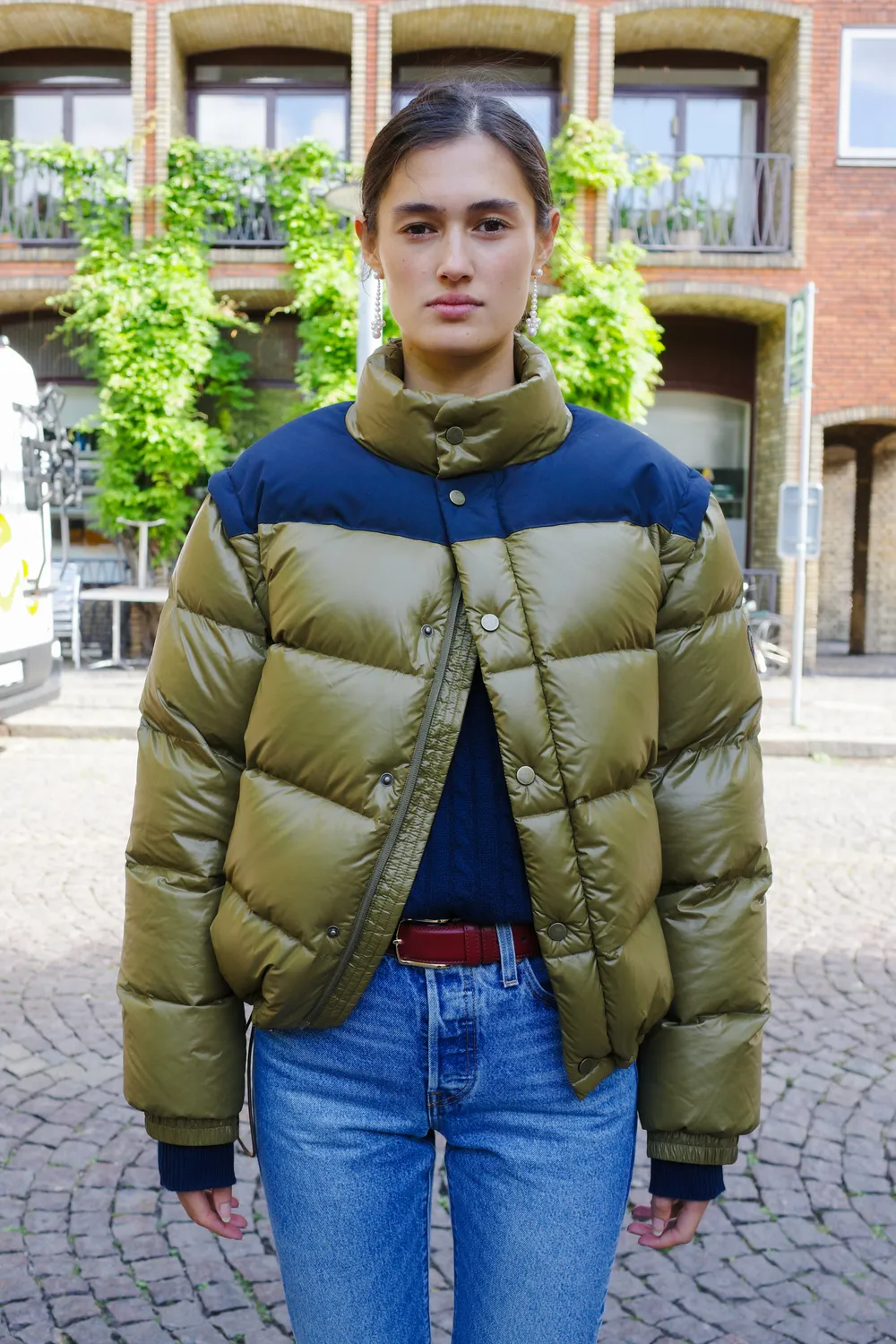 Caro Editions Puffer Nylon Feather dunjakke oliven aftagelige ærmer