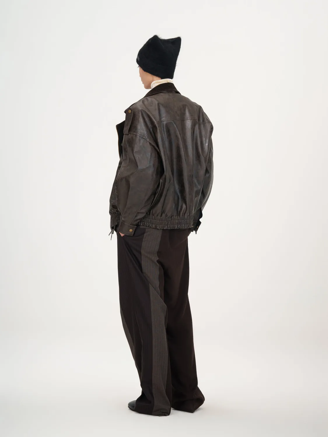 Feng Chen Wang Brown Vintage Biker Jacket bikerjakke brun