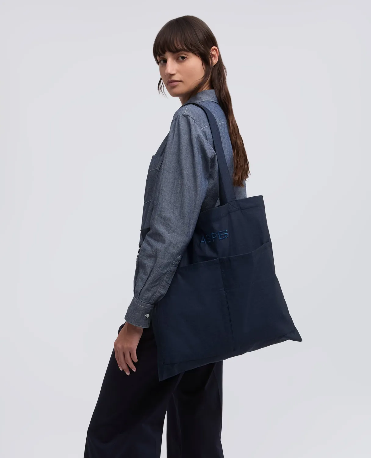Aspesi Chambray mulepose blå – bomuld