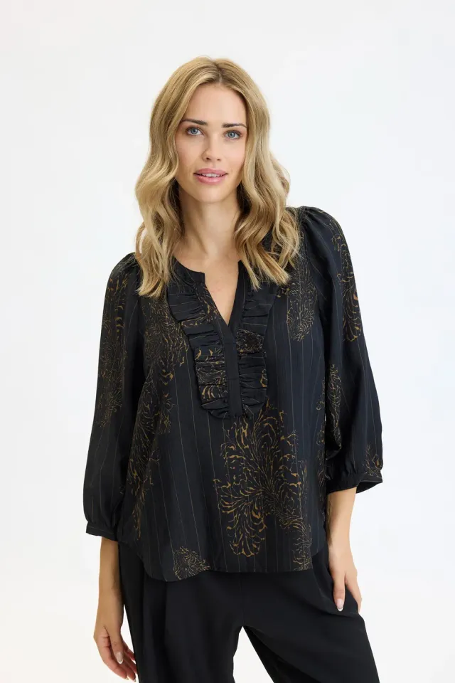 IN FRONT Riis bluse print V-hals flæser