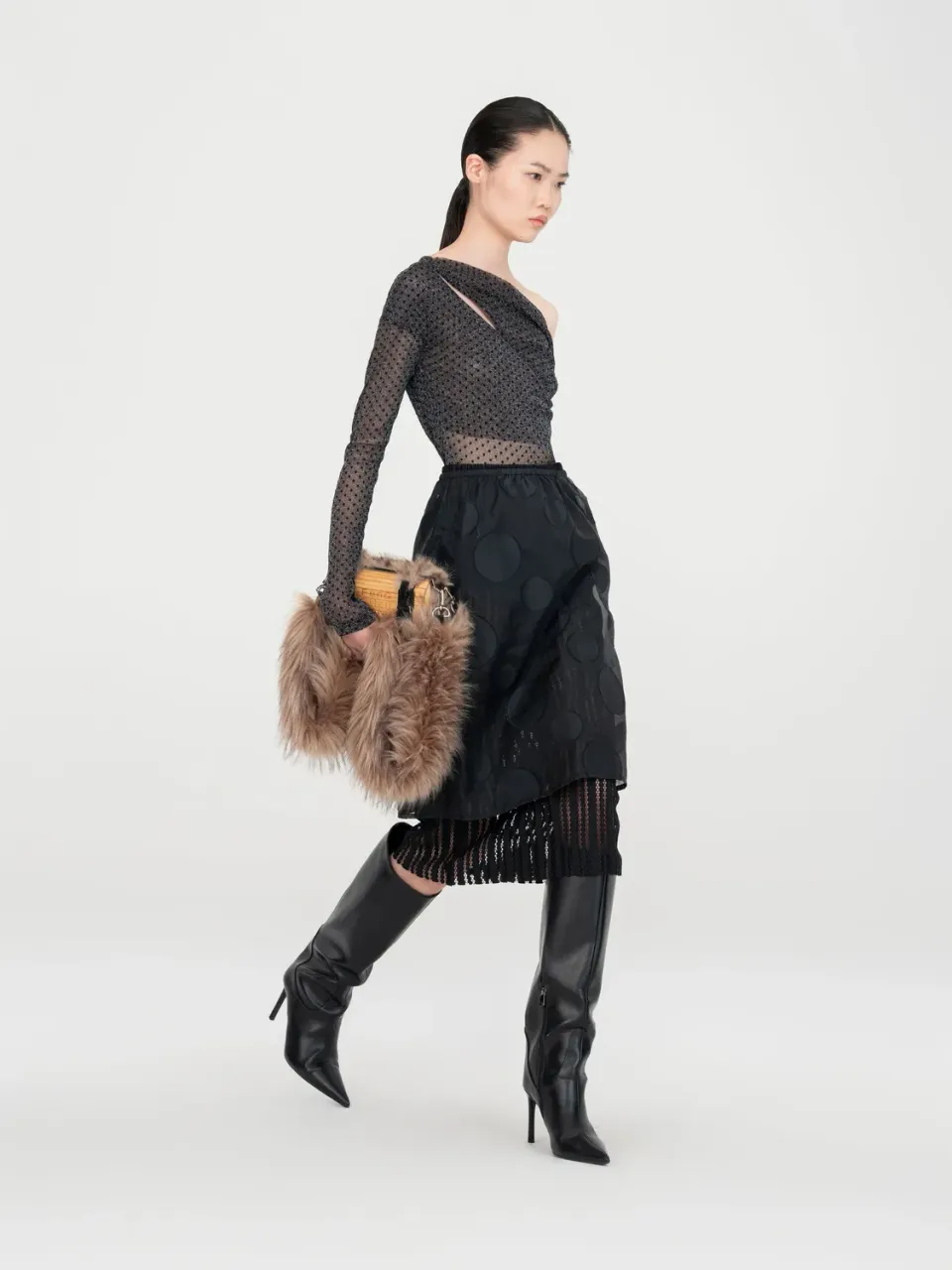 Feng Chen Wang Black Two-Piece midi nederdel sort mesh