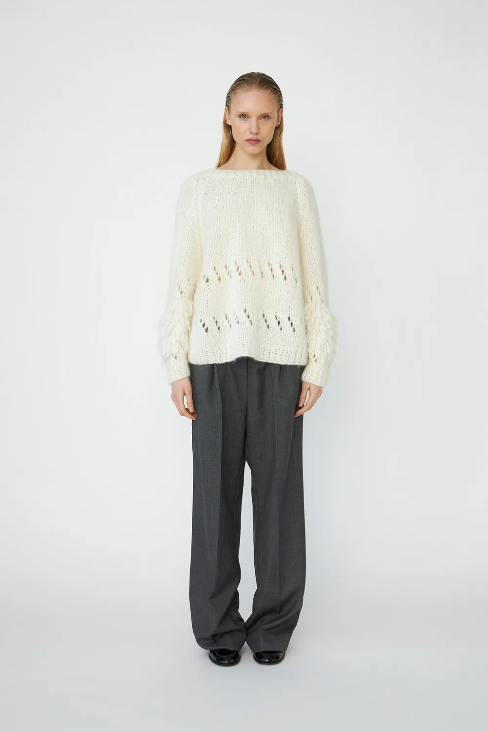 DAWNXDARE Flora strikpullover 102 chalk ballonærmer
