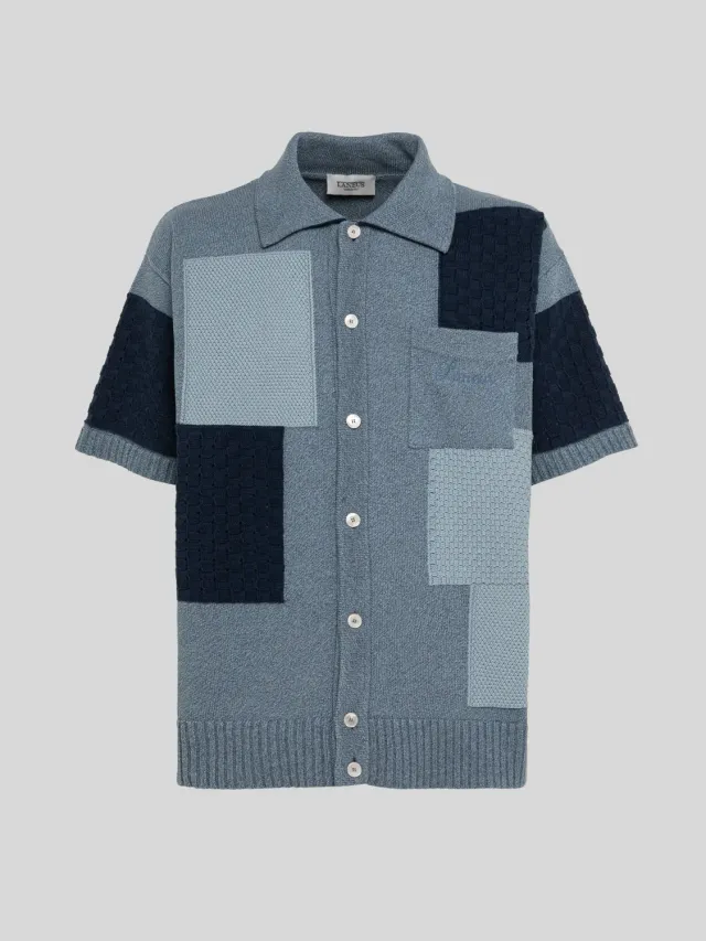 Laneus Patchwork strikskjorte blå bomuld