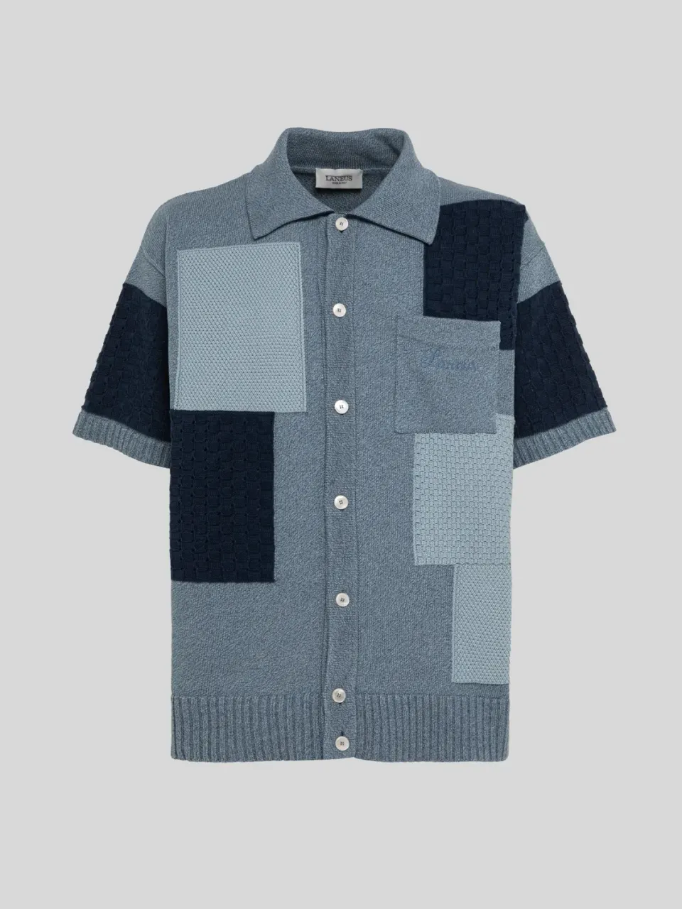 Laneus Patchwork strikskjorte blå bomuld