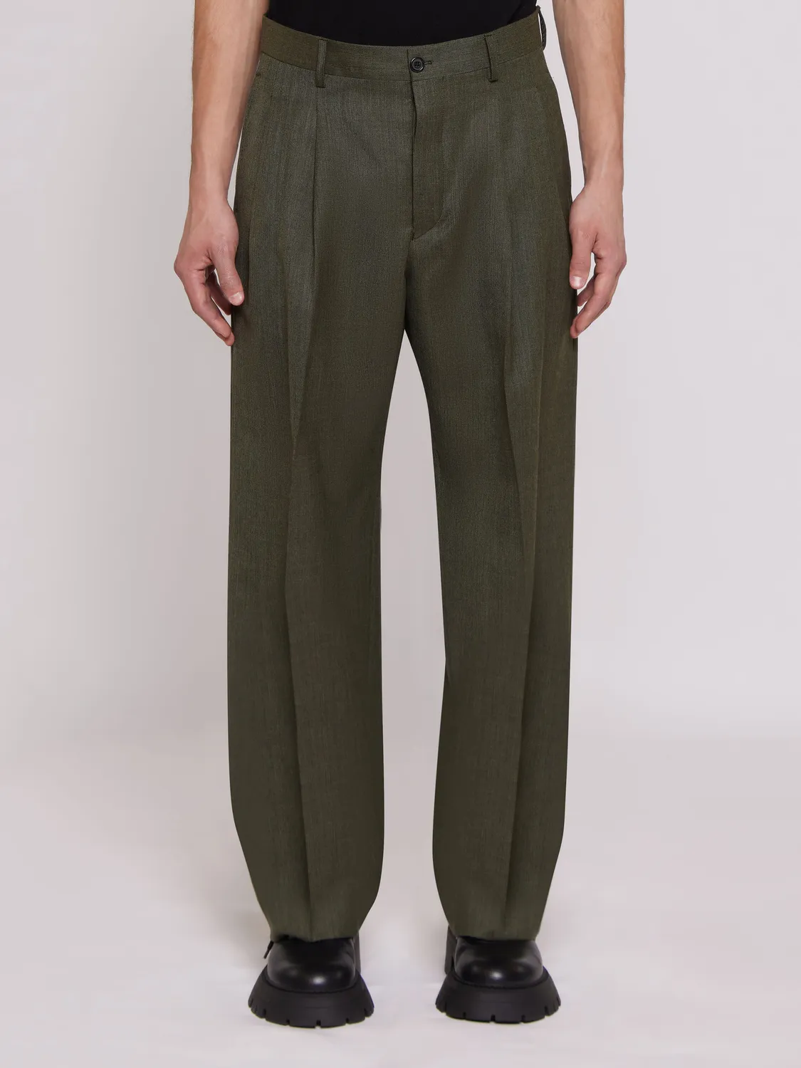 Laneus Wide Leg Wool Trousers bukser grøn uld