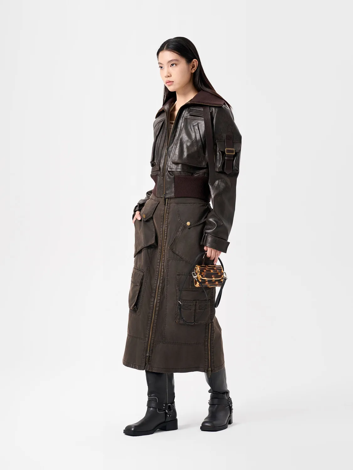 Feng Chen Wang deconstructed jakke brun kort